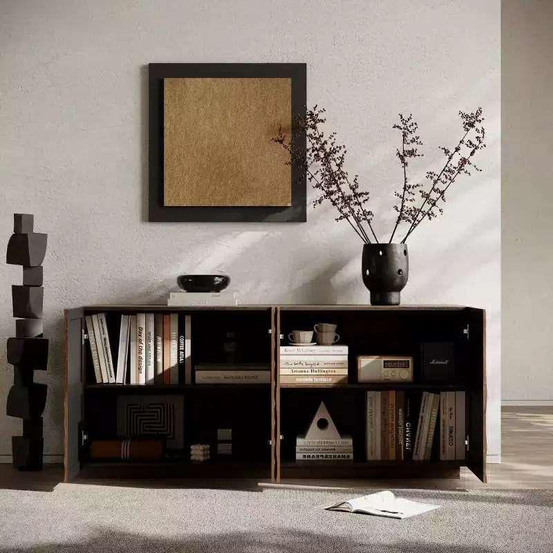 59 Modernes Spiral-Sideboard-Buffetschrank, flaches Kunst-Eingangs-Aufbewahrungsschrank mit 3D-Riffeltextur-Türen