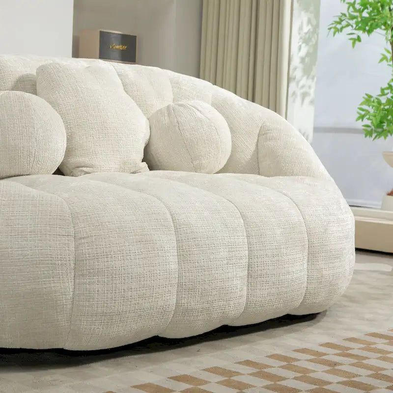 Weißer Chenille-Loungesessel (63,78 Zoll) mit hochdichtem Schaumstoff