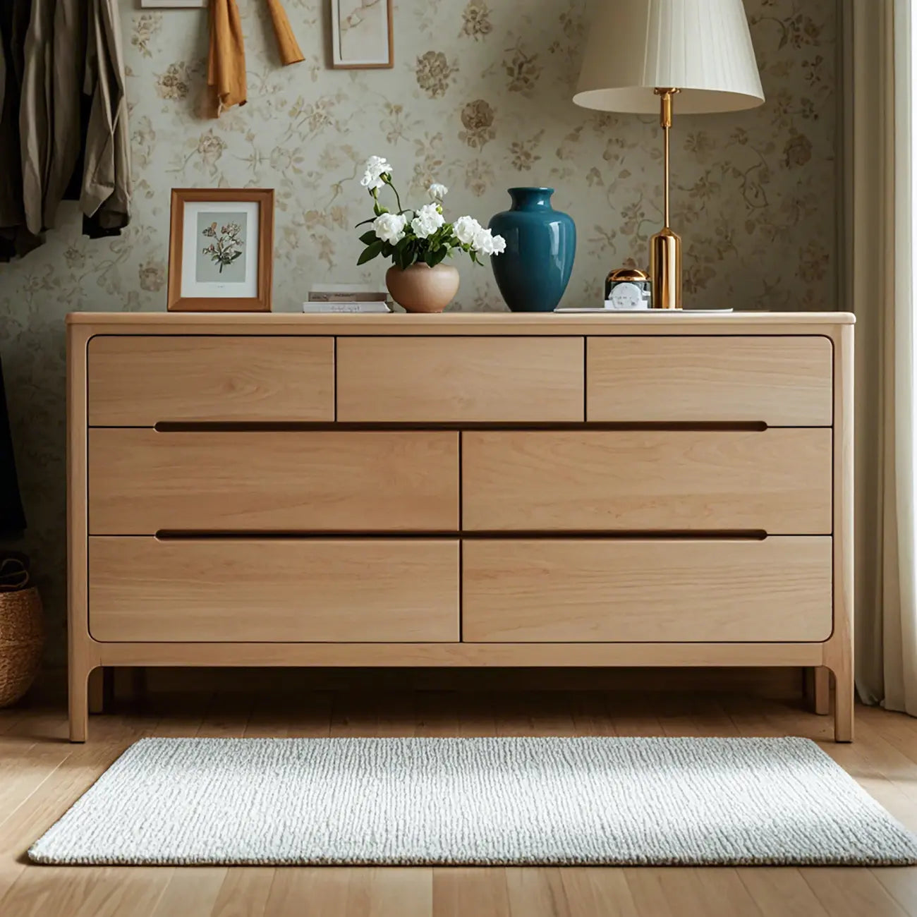 Traditionelle Doppelkommode aus natürlichem Eichenholz für das Schlafzimmer