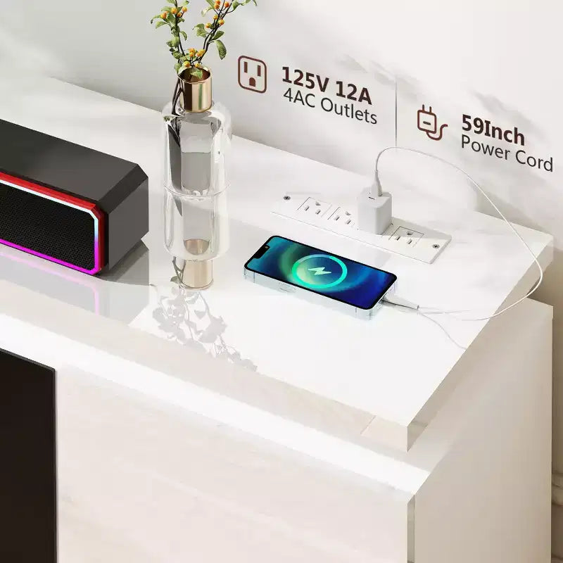 Skyzoo Elektrischer Kamin-TV-Ständer für Fernseher bis 80 Zoll mit LED-Beleuchtung & 4 Wechselstromsteckdosen, TV-Konsole für das Wohnzimmer