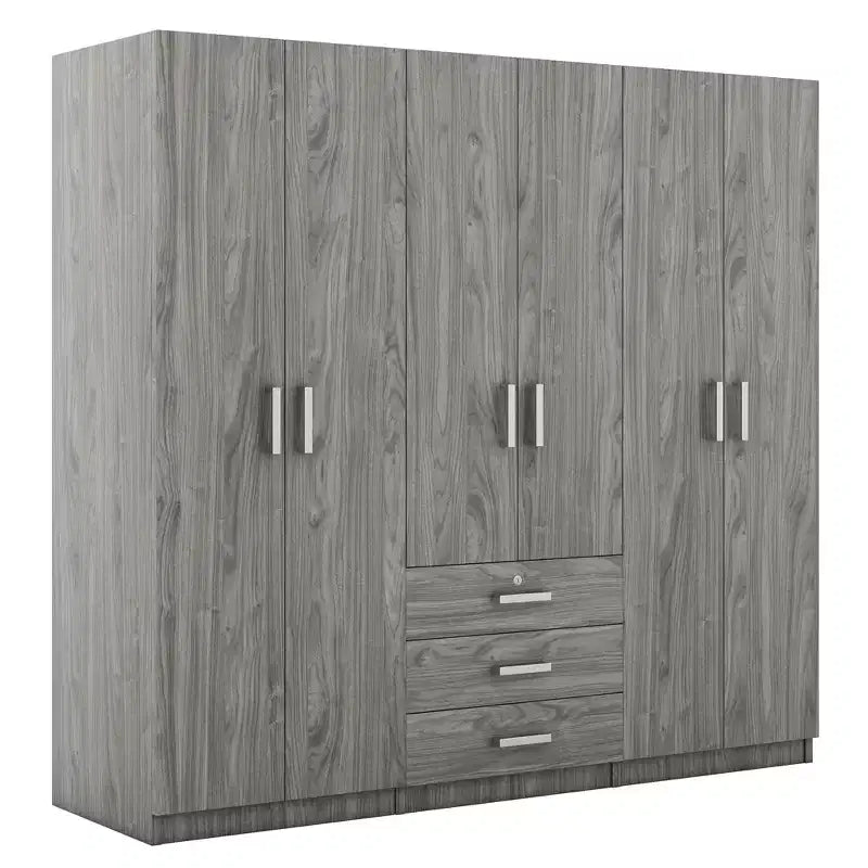 6-türiger Holz-Kleiderschrank mit Schubladen für das Schlafzimmer