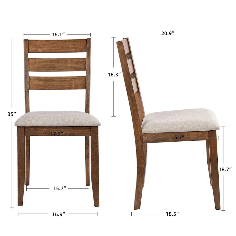 5-teiliges Esszimmerset aus Massivholz 47L (1 Tisch + 4 Stühle mit Sprossenrückenlehne)