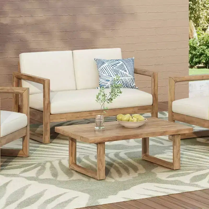 Akazienholz-Gartenmöbel-Set, Outdoor-Sitzgruppe mit Couchtisch und weichen Kissen für Garten, Veranda und Balkon, Beige - Merax