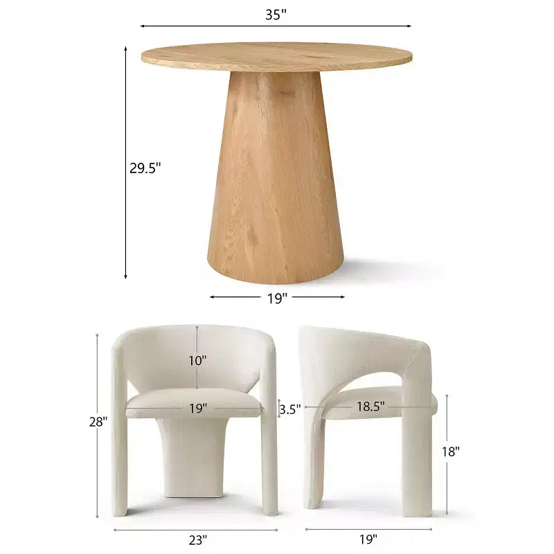 Kleines Essgruppe für 2 Personen, beige gepolsterte Stühle, runder Esstisch mit Säulenfuß, kompakte moderne Küchenmöbel-Panipeachy