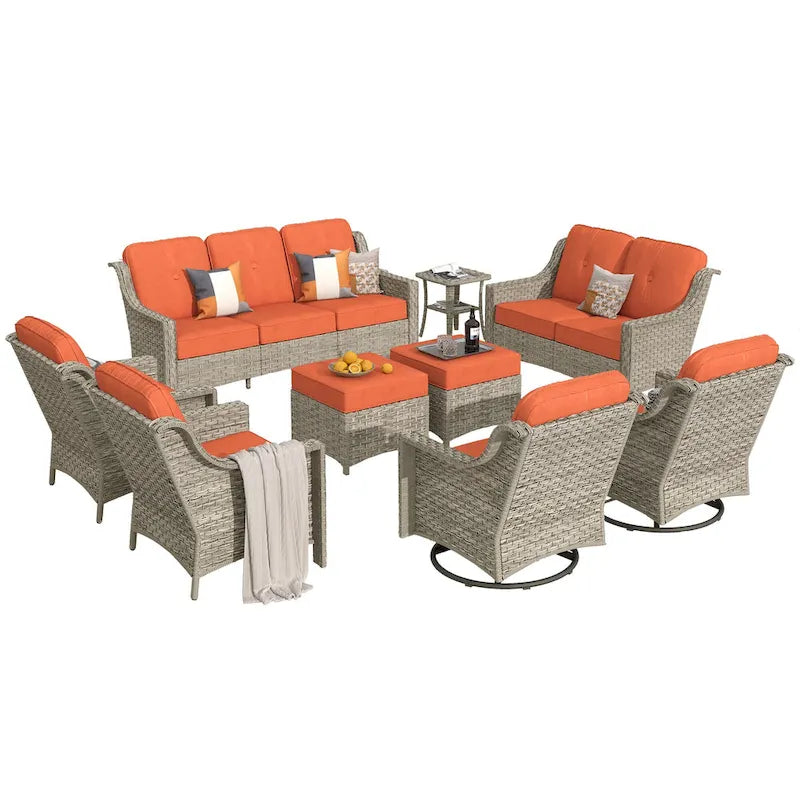 XIZZI 9-teiliges Gartenmöbel-Set mit drehbaren Stühlen für den Außenbereich