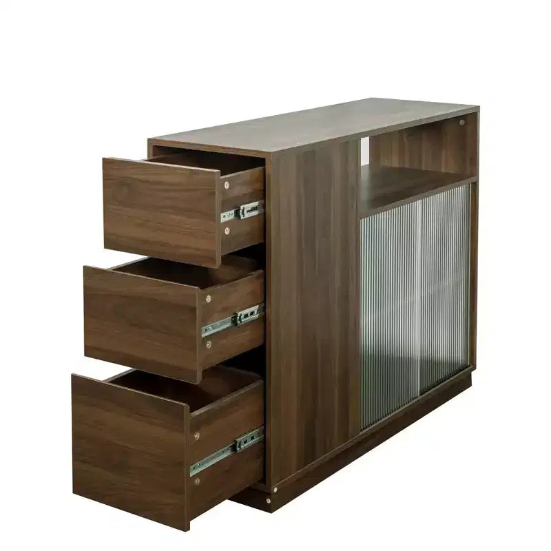 GDFStudio Hikaru Modernes Sideboard Buffet-Schrank mit Glasschiebetüren und Schubladen