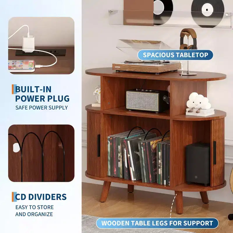 Plattenspielerständer im Mid-Century Modern Stil, Schallplattenregal aus Holz, offener Vinyl-Aufbewahrungsschrank, für Wohnzimmer, Schlafzimmer
