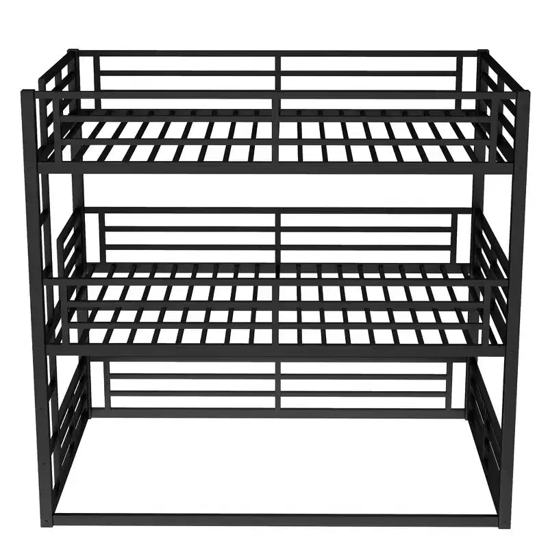 Etagenbett für drei Personen, Full über Full über Full, aus Metall, mit Sicherheitsgeländern, strapazierfähiges Etagenbett mit geräuschreduziertem Design, Schwarz