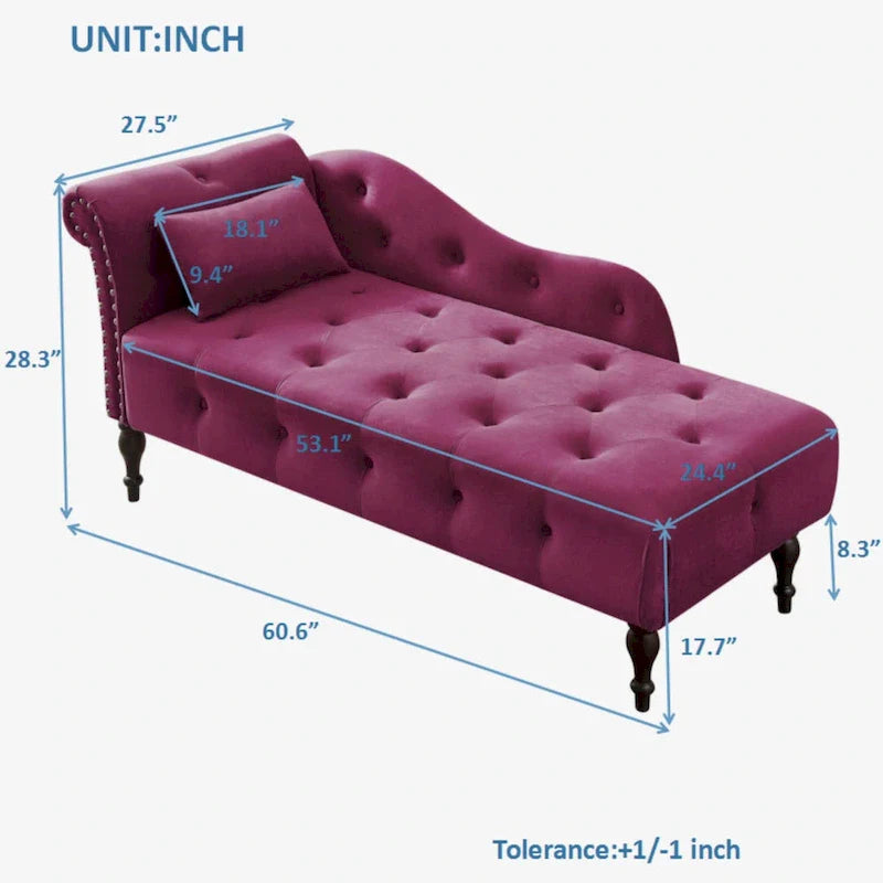 Moderne 60.6 Samt gepolsterte Knöpfe getuftete Chaiselongue mit Massivholzbeinen und Ziernägeln