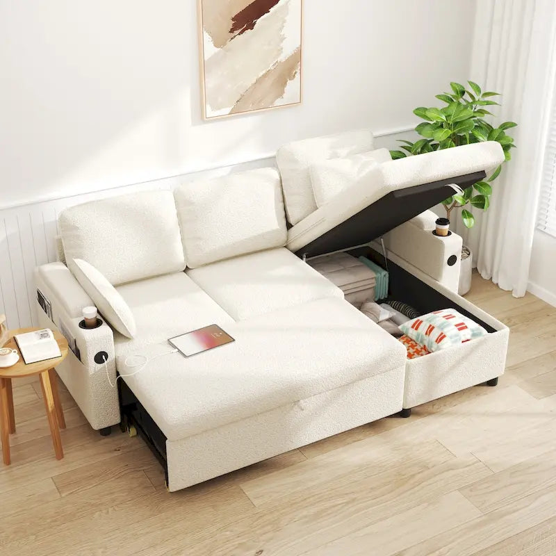 80 L-förmiges Schlafsofa, Sofabett mit Ausziehbett, umwandelbares Schlafsofa