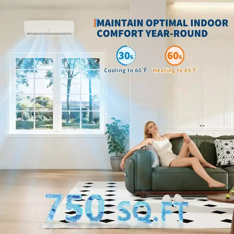 Extrem leise 42 dB | 12000 BTU 19 SEER Kanallose Mini-Split Klimaanlage mit Wärmepumpe | 3-in-1 Kühlen, Heizen & Entfeuchten | 230V Weißes Inverter-AC-System