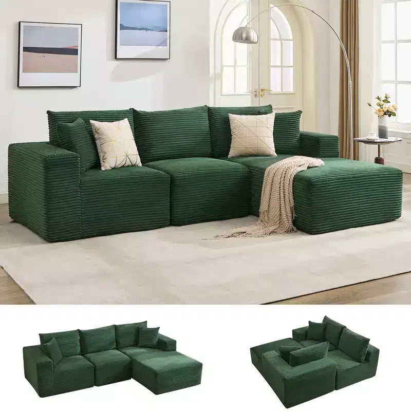108 Modernes Sofa, 3-Sitzer Polster Ecksofa mit Kissen, Tiefes Sofa, Keine Montage Erforderlich