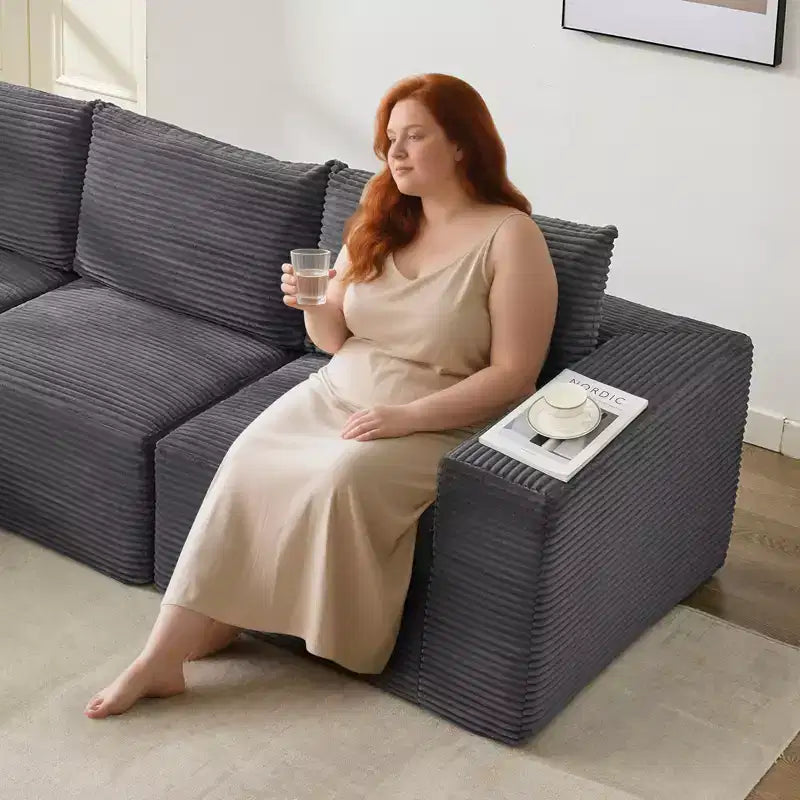 108 Modernes Sofa, 3-Sitzer Polster Ecksofa mit Kissen, Tiefes Sofa, Keine Montage Erforderlich