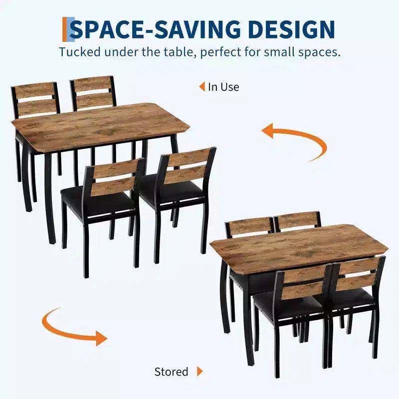 5-teiliges Küchenstuhl- und Tischset mit Metallrahmen und abgeschrägtem Design