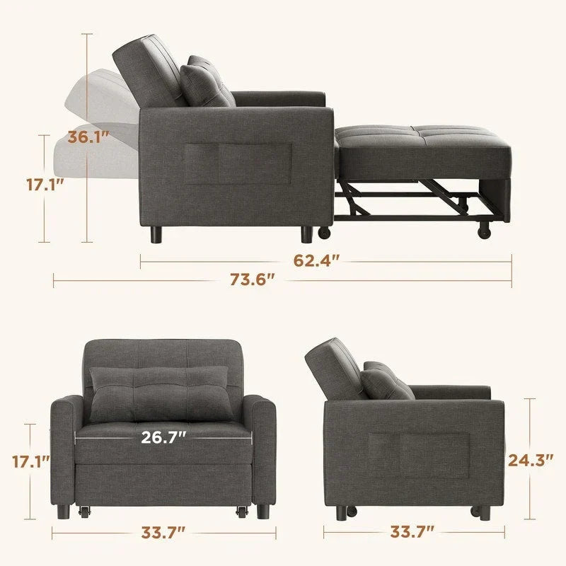 3-in-1 verstellbares Schlafsofa, ausziehbares Sesselsofa, umwandelbares Klappbett für das Wohnzimmer