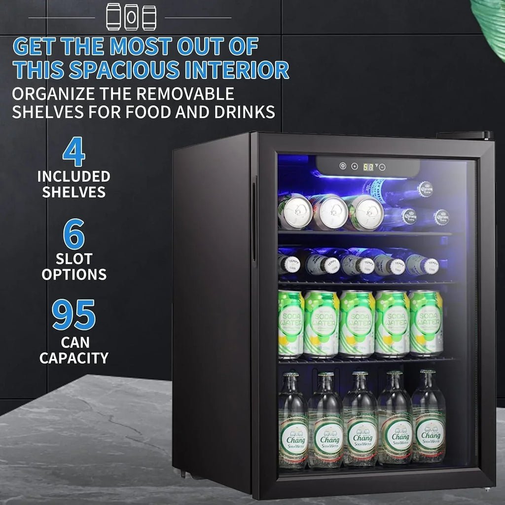 Mini Kühlschrank-100-Dosen-Getränkekühlschrank, Weinkühler, klare Glastür, kleines Getränk Touchscreen - 2.6 Cu. Ft.