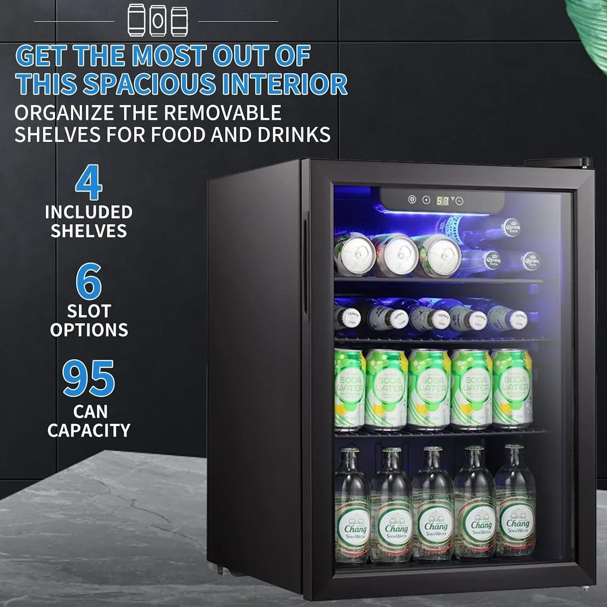 Mini Kühlschrank-100-Dosen-Getränkekühlschrank, Weinkühler, klare Glastür, kleines Getränk Touchscreen - 2.6 Cu. Ft.