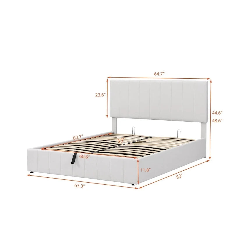 Queen-Size-Polster-Plattformbett mit hydraulischem Aufbewahrungssystem – Beige