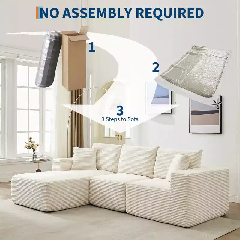 108 Modernes Sofa, 3-Sitzer Polster Ecksofa mit Kissen, Tiefes Sofa, Keine Montage Erforderlich
