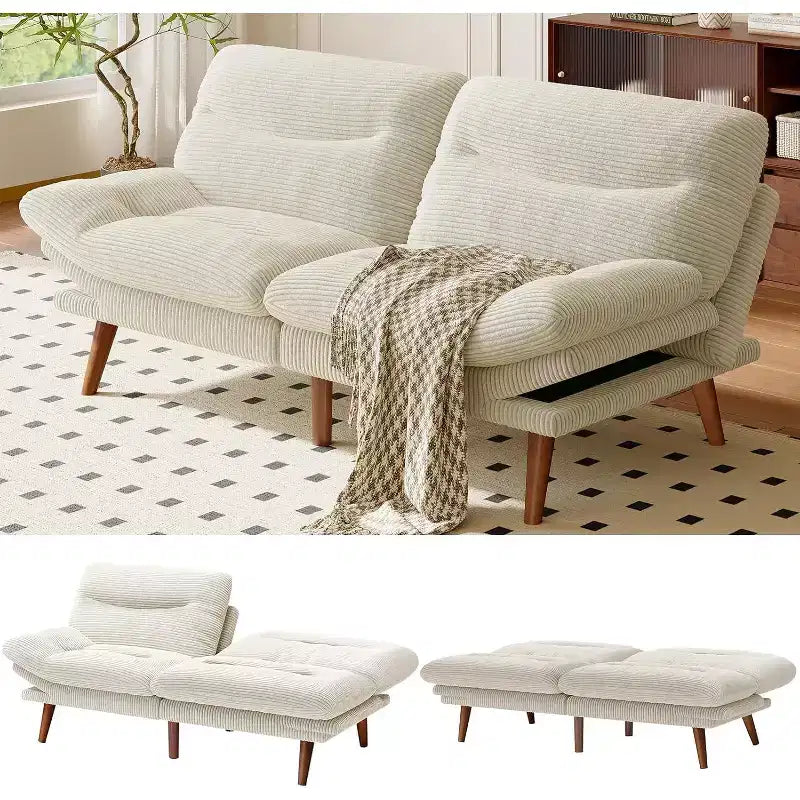 168 cm Cordsofa-Schlafsofa mit verstellbarer Rückenlehne und Armlehnen, geeignet für kleine Räume, Wohnzimmer oder Büros als Futon-Sofa.