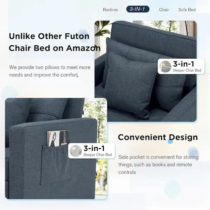 Verstellbares Schlafsofa, 3-in-1-Funktion, verschiedene Farben, für 1 Person
