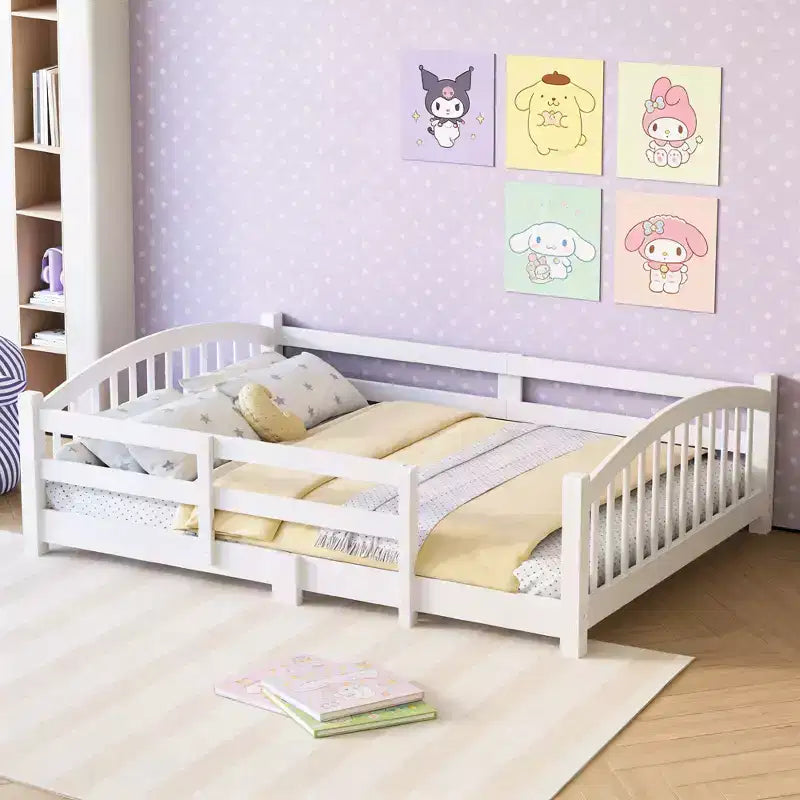 Luxystar Montessori-Bett in voller Größe mit niedriger Profilhöhe, Sicherheitsgittern und Kopfteil