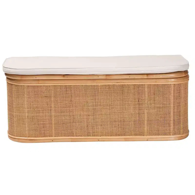 bali & pari Ishana Natur Rattan-Aufbewahrungsbank Natur/Weiß: Bezug Polyester, Rahmen aus Sperrholz, kein Aufbau erforderlich