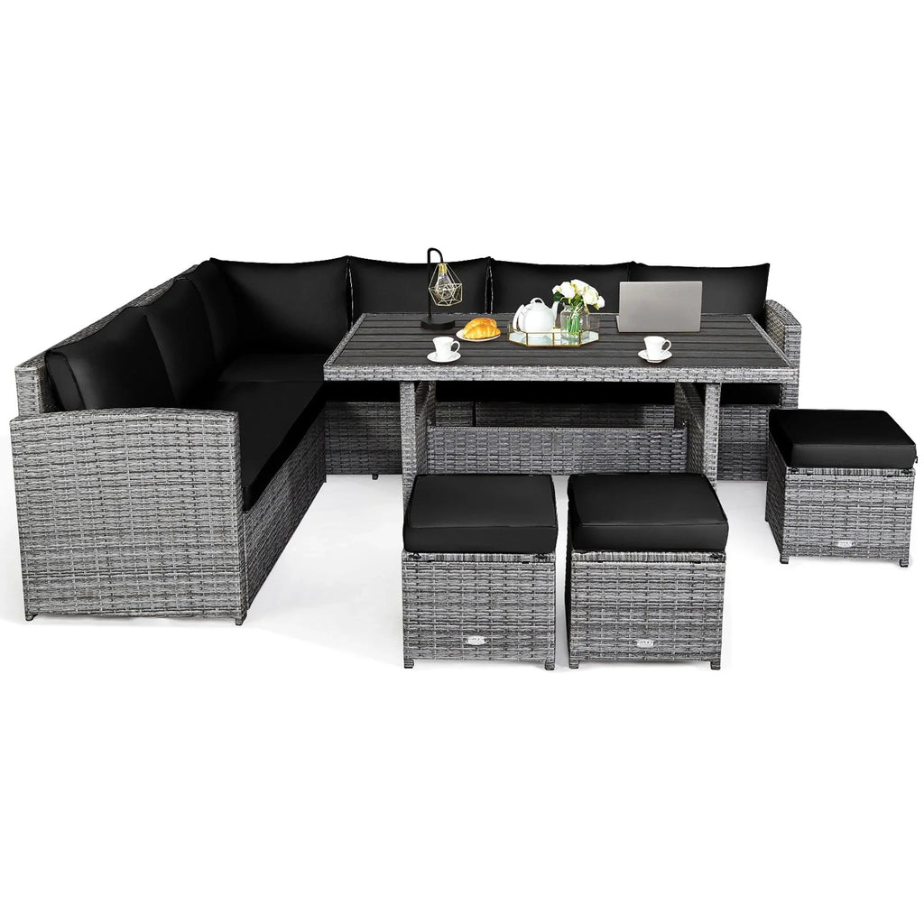 Costway 7-teiliges Terrassen-Essgruppe Rattan-Sofa Couch Ottomane – Details ansehen