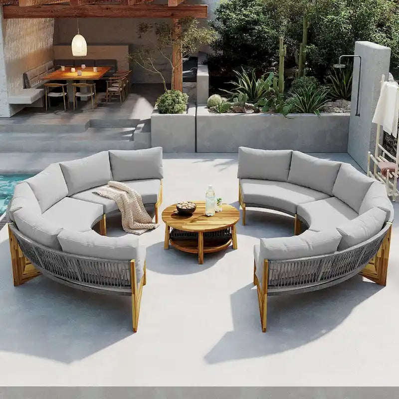 6-Personen-Sitzgruppe für draußen mit Kissen und 1 Couchtisch
