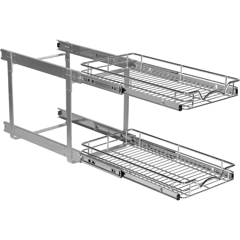 Auszugschrank-Organizer, 2 Etagen, strapazierfähiges Metall mit lebenslanger eingeschränkter Garantie – Rostfreies Chrom-Finish