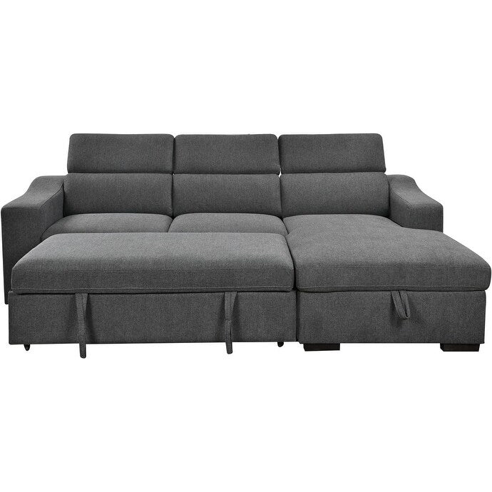 Roomfitters 103 Cabrio-Ecksofa mit Stauraum-Recamiere, verstellbaren Kopfstützen, L-förmigem Schlafsofa, Dunkelgrau