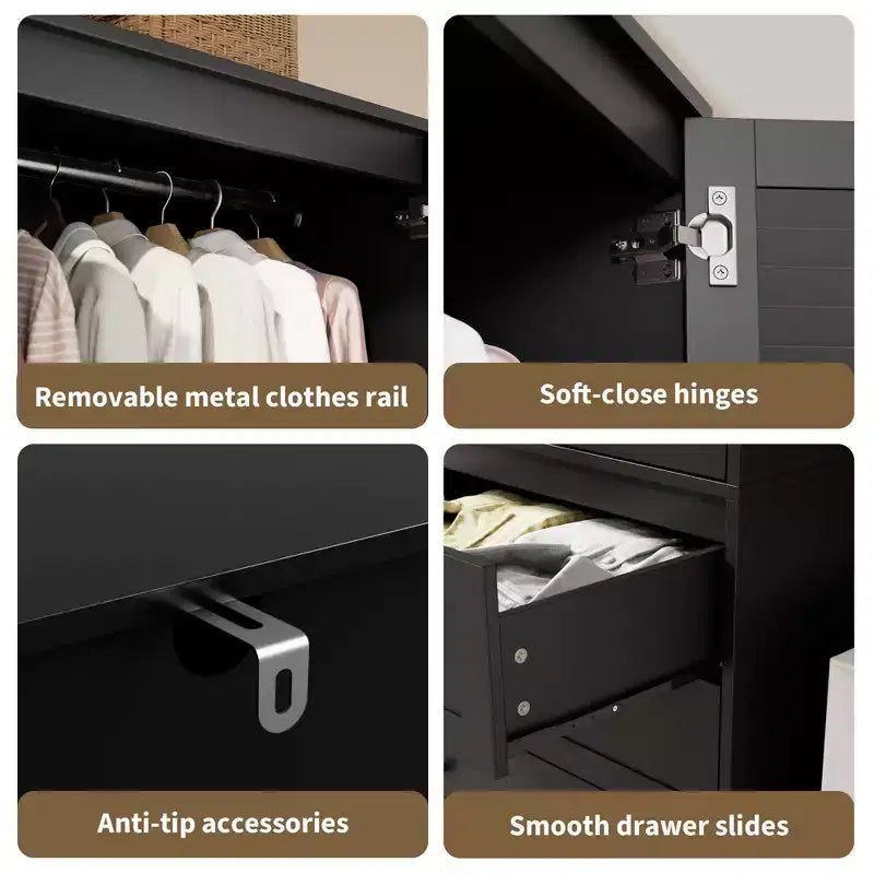 COZONY Kleiderschrank mit 3 Schubladen und 2 Türen, moderner Holzschrank für Schlafzimmer, robuster weißer Stehschrank