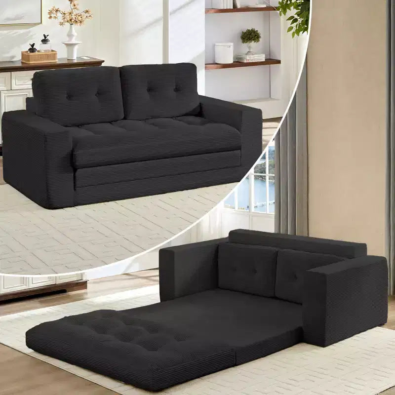 Mjkone 71" 2-in-1 Schlafsofa, umwandelbar, gerippter Stoff, klappbares Zweisitzer-Schlafsofa mit geknöpften Polstern, platzsparend