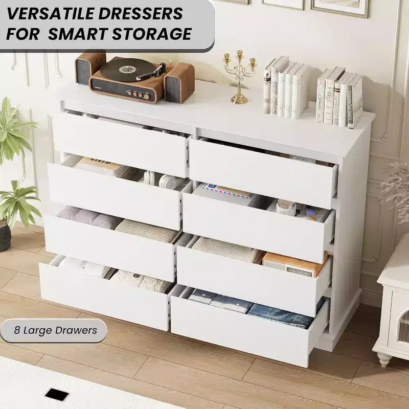 8-Schubladen-Aufbewahrungsschrank, Kommode mit tiefen Schubladen, großer breiter Schrank für Wohnzimmer, Flur, Kinderzimmer