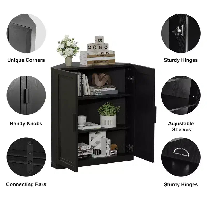 Dovelina Eckschrank mit verstellbaren Einlegeböden, Anrichte, Buffet, Weinschrank, Küchen- und Esszimmerschrank mit Holztüren – 31H x 31W, 36H x 31W