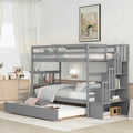 Etagenbett (Twin über Twin) mit ausziehbarem Bett und Treppe mit Stauraum in Grau