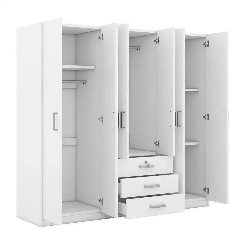 6-türiger Holz-Kleiderschrank mit Schubladen für das Schlafzimmer