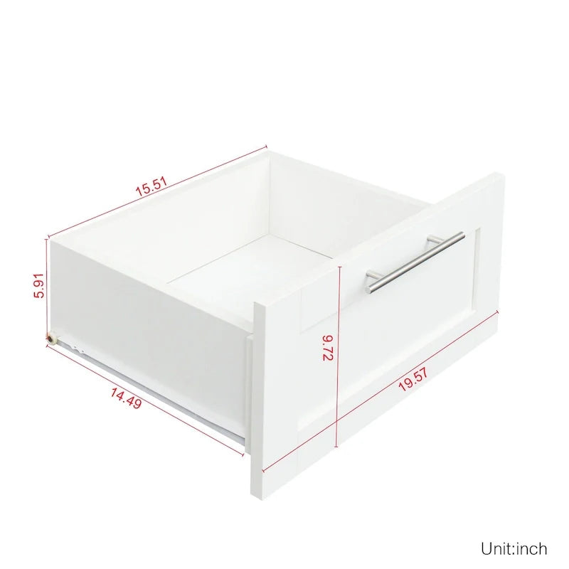Weißer Kleiderschrank mit Türen, Schubladen und Kleiderstange