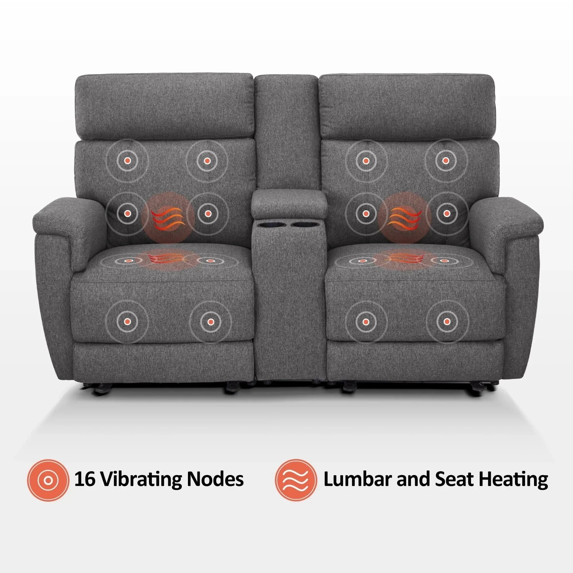 MCombo 60.2 Power Loveseat Relaxsofa mit Massage und zweifacher Heizung, verstellbarer Kopfstütze, USB- & Typ-C-Anschluss, Stoff