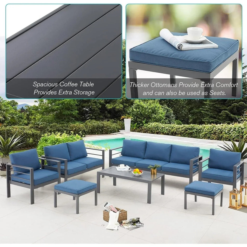 AECOJOY 7-teiliges Aluminium-Terrassenmöbel-Set Outdoor-Gesprächsgarnitur