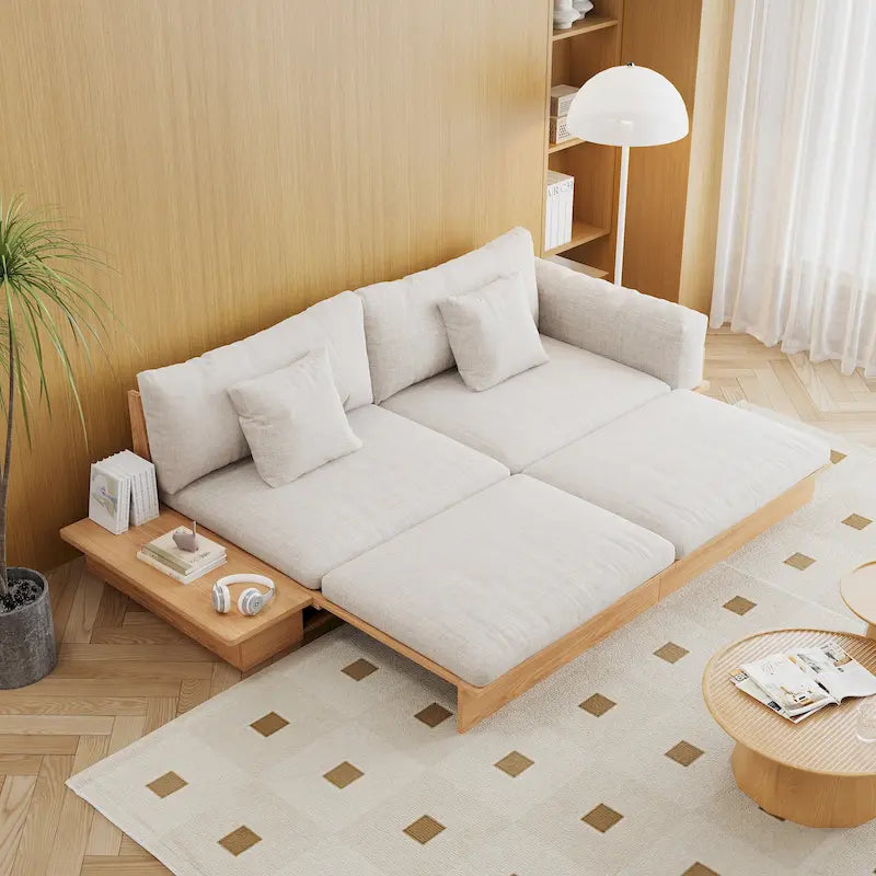 JASIWAY Modernes Sofa aus Massivholz mit Polsterung aus Baumwollleinen
