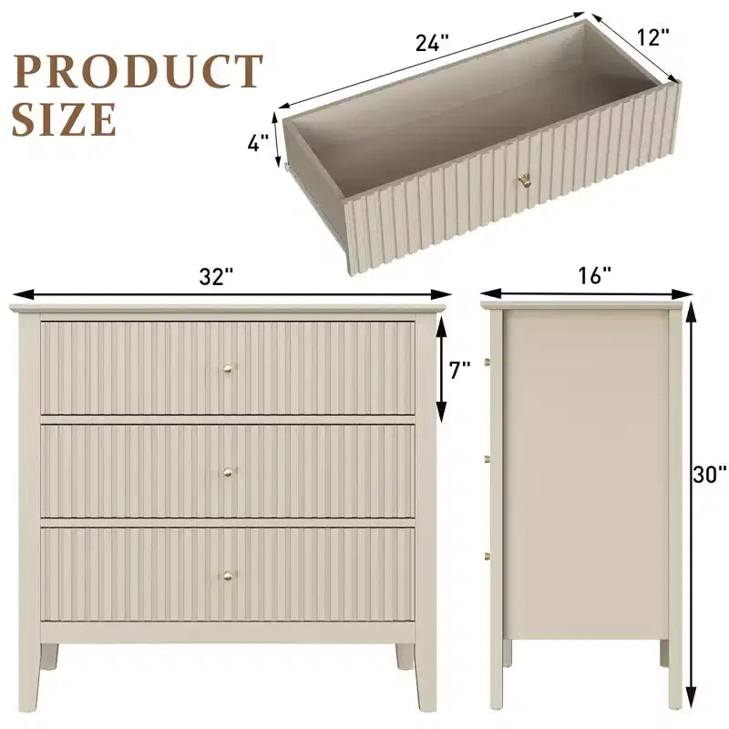 Heynemo Kommode mit 3 Schubladen, lackiert, 76 cm hoher Holz-Nachttisch mit Stauraum, breite moderne Kommode mit Kugelauszug