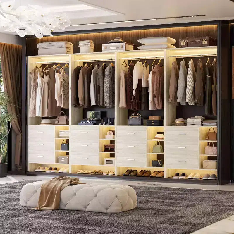 Besiost 4er-Set Kleiderschrank-Organizer mit Holzschubladen und Kleiderstangen