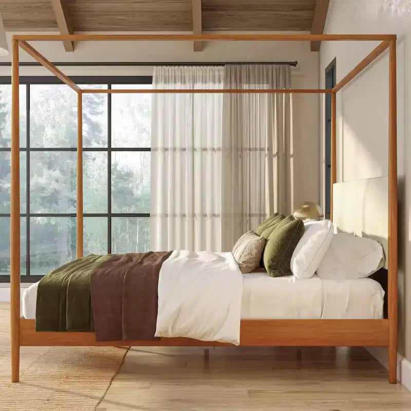 Harbor King Himmelbett mit gepolstertem Kopfteil, Blonde/Swiss Coffee (MD2411-01)