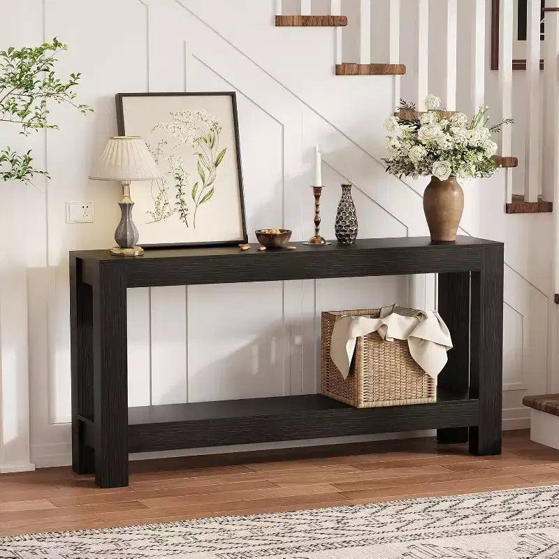 63 Entryway-Konsolentisch mit 2 Schubladen, schmaler Holztisch für Wohnzimmer, Flur oder Diele, Akzent-Ablagetisch