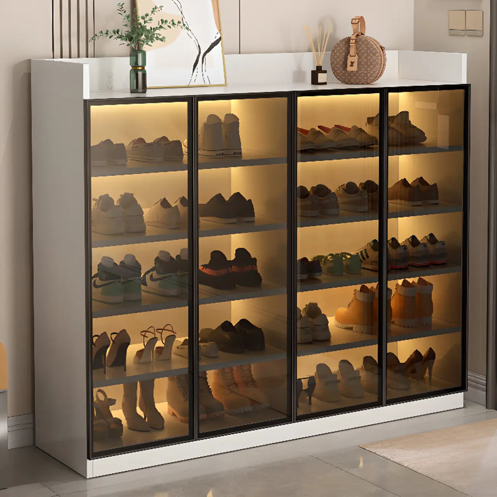 Schuhschrank mit LED-Beleuchtung, verstellbaren Einlegeböden und transparenten Türen