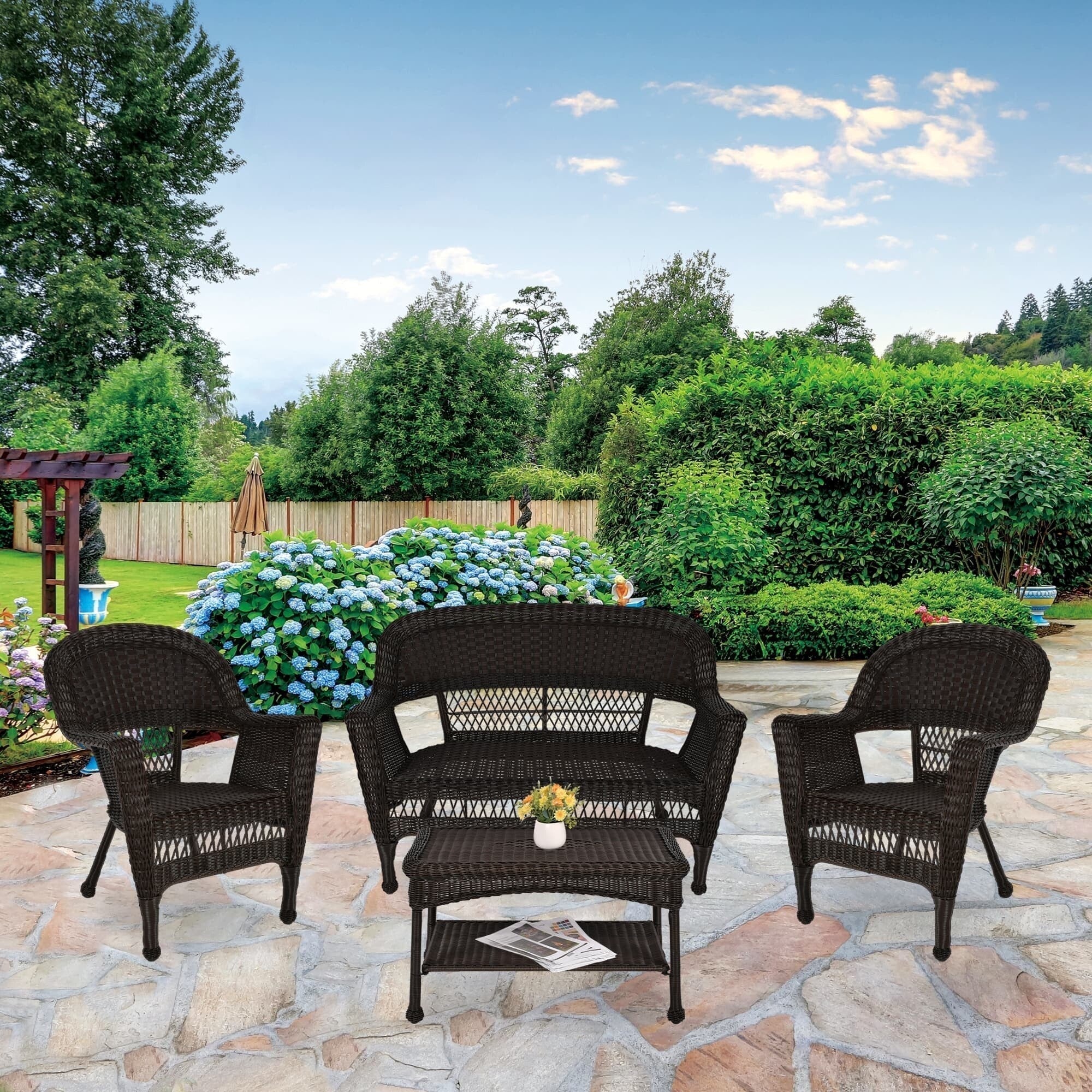 4-teiliges Loungeset aus Polyrattan für den Außenbereich