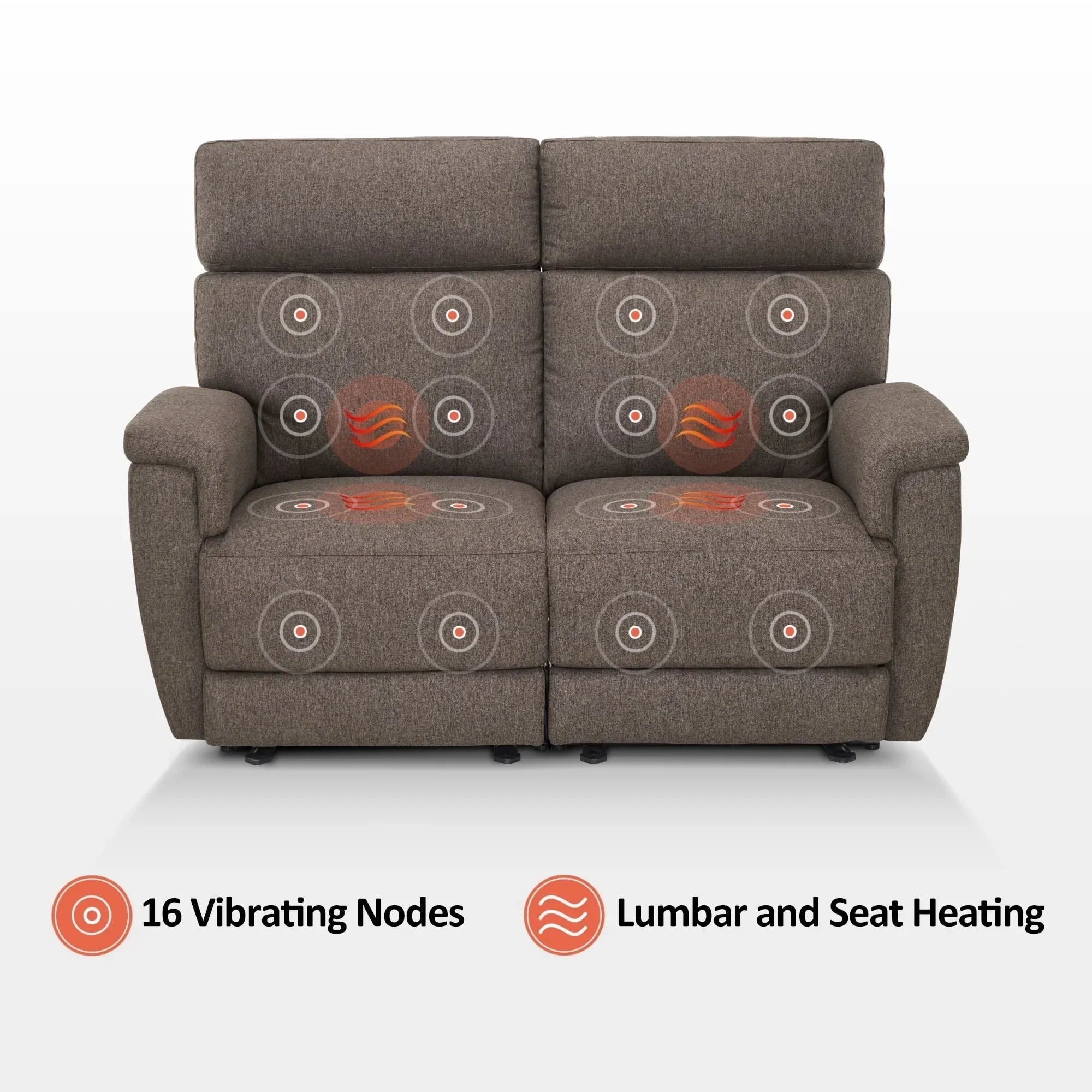 MCombo 60.2 Power Loveseat Relaxsofa mit Massage und zweifacher Heizung, verstellbarer Kopfstütze, USB- & Typ-C-Anschluss, Stoff