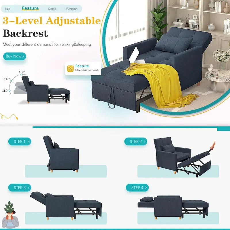 AECOJOY 3-in-1 Schlafsofasessel mit Kissen und verstellbarer Rückenlehne
