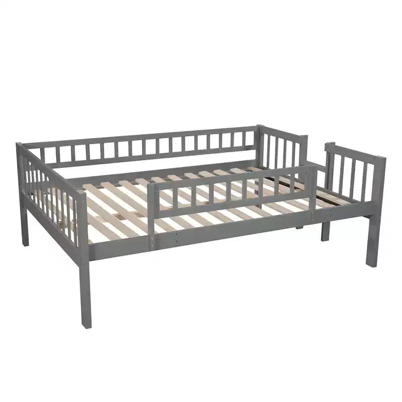 Doppelstockbett mit drei Etagen, Full-Size-Betten, umwandelbarer Leiter und Rutsche, Dreibettbett mit Schutzgeländern, Weiß/Grau/Espresso – ModernLuxe
